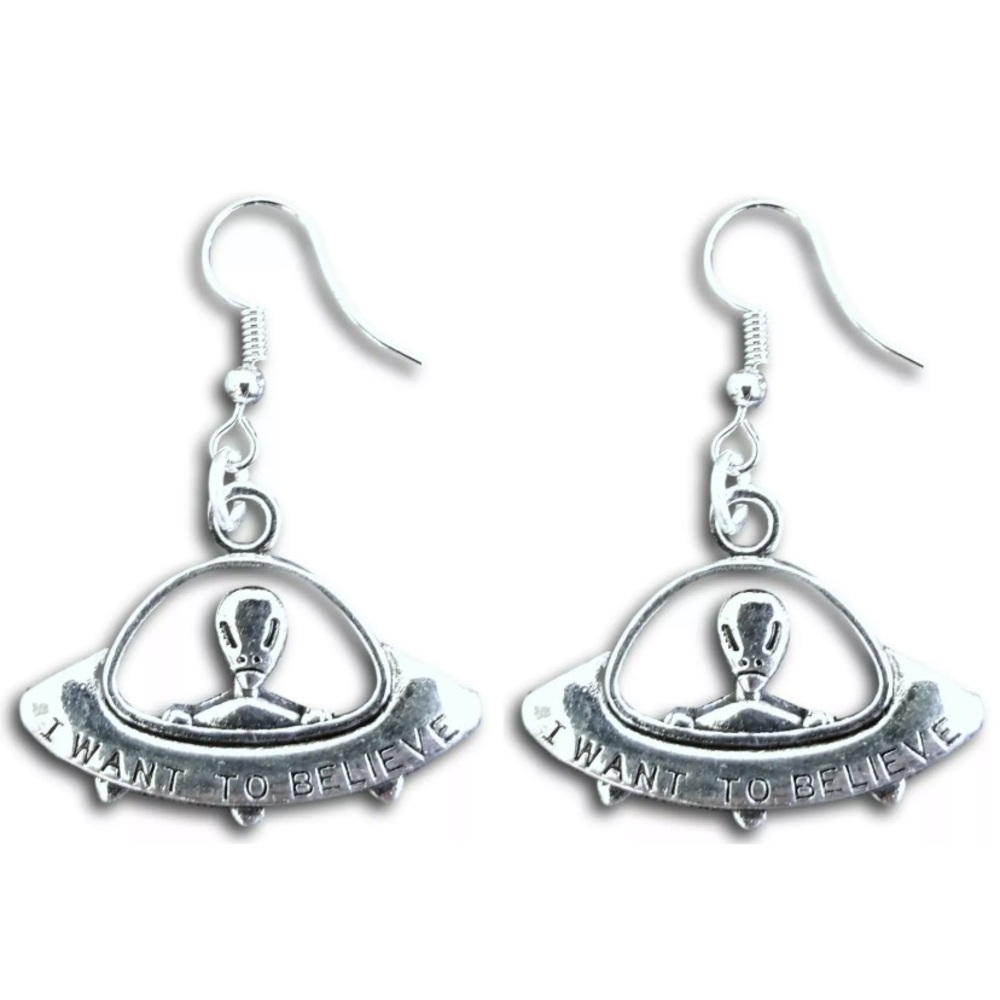 ⚡️ Alien In Spaceship Silver Earrings Halloween NEW